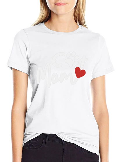 Cat Mom Tee - Heart Paw Print Graphic Shirt