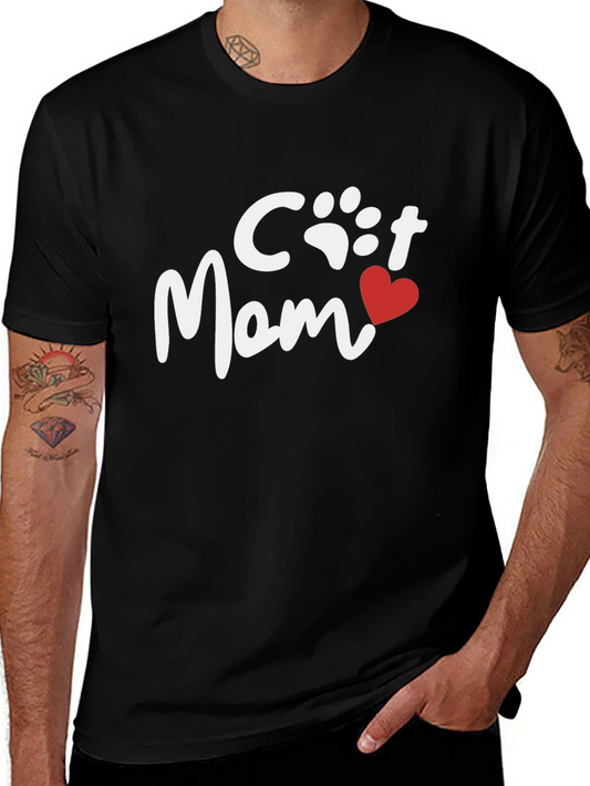Cat Mom Tee - Heart Paw Print Graphic Shirt