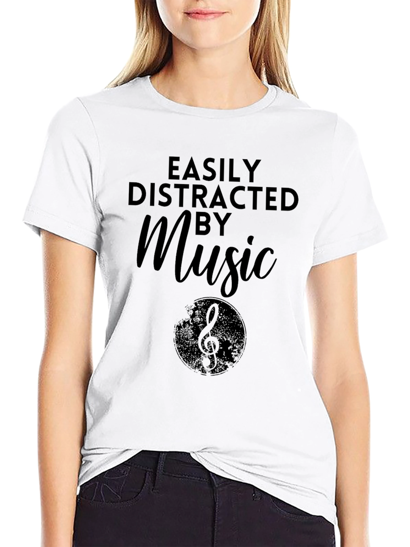 Easily Distracted By Music Graphic Tee - Black