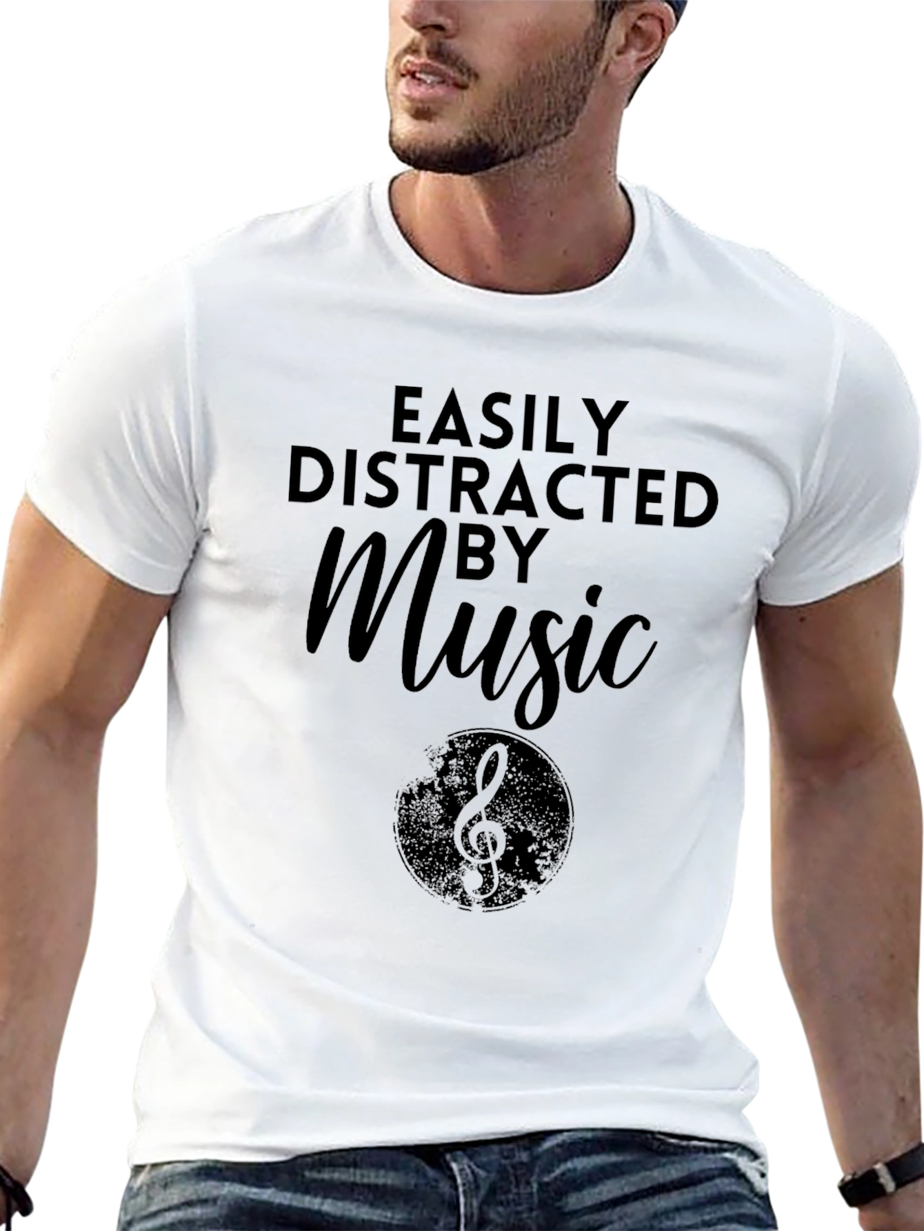 Easily Distracted By Music Graphic Tee - Black