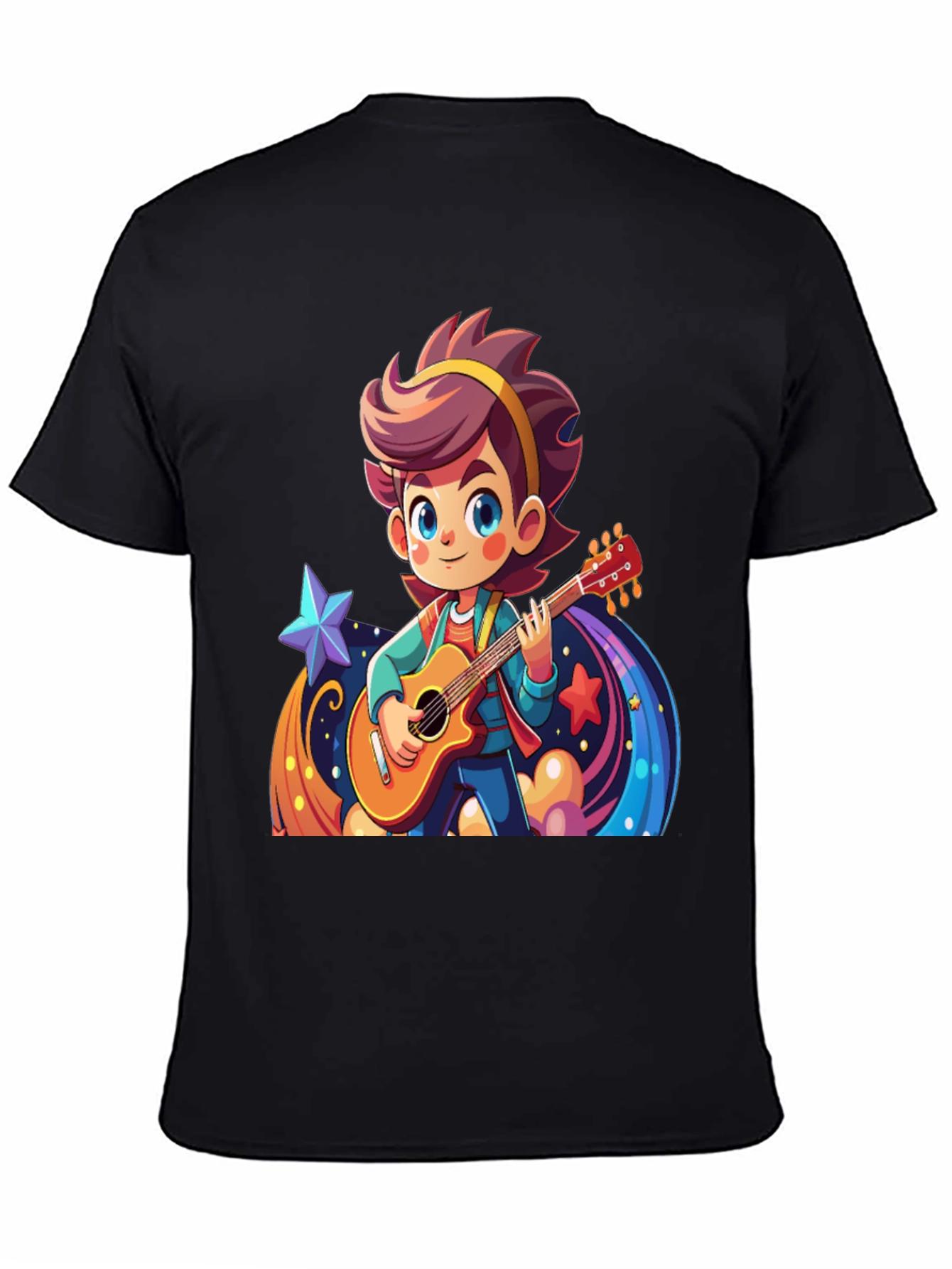 Cartoon Guitarist Graphic Black T-Shirt