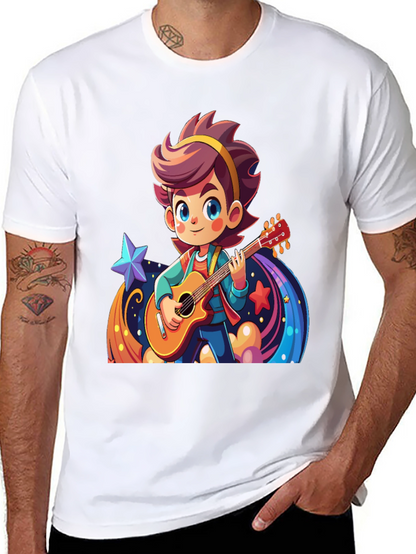 Cartoon Guitarist Graphic Black T-Shirt