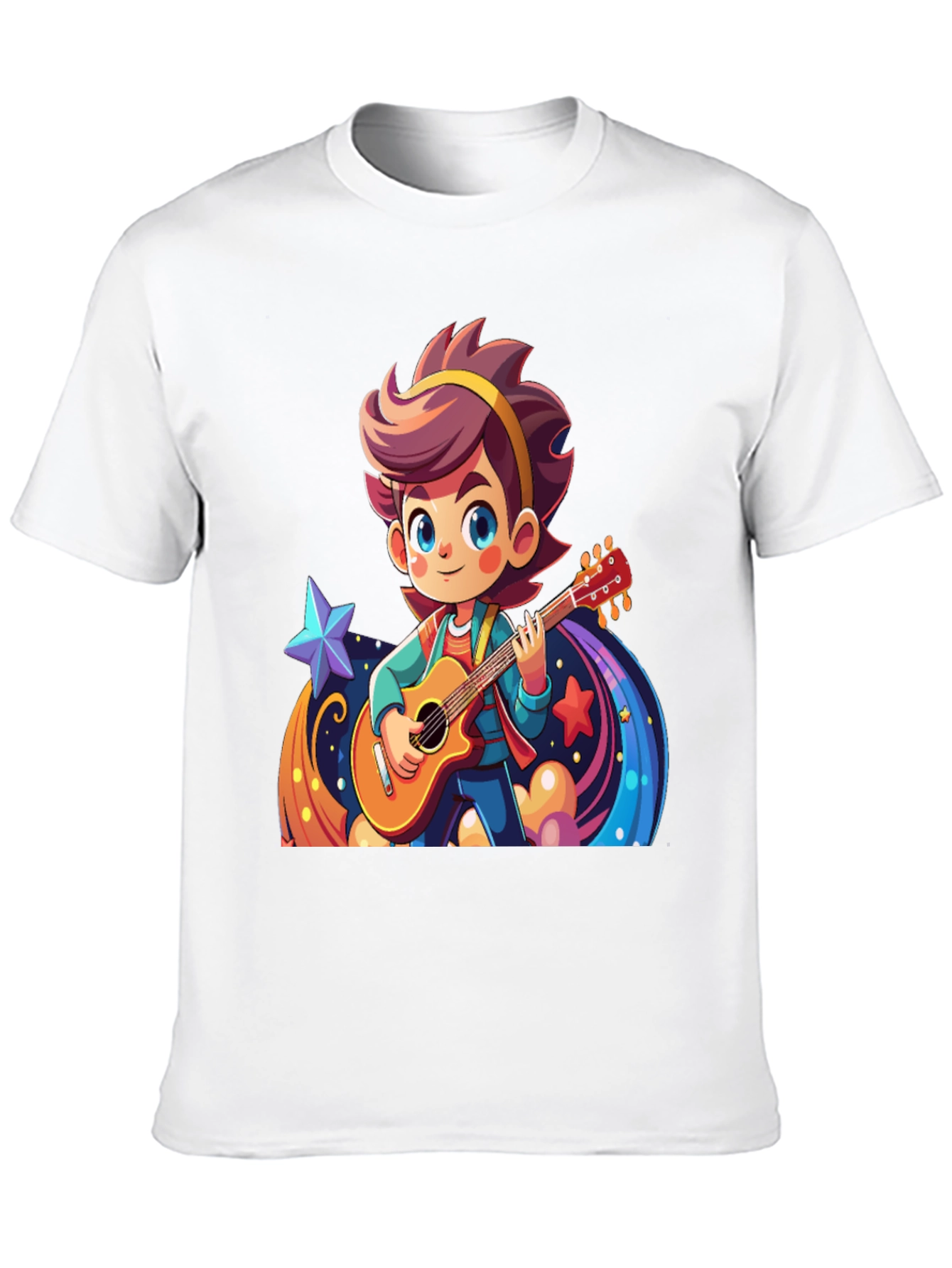 Cartoon Guitarist Graphic Black T-Shirt