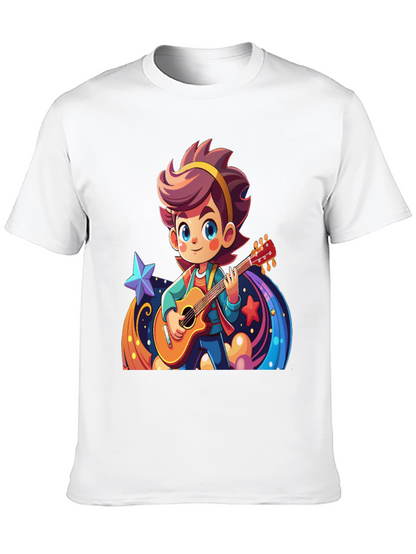 Cartoon Guitarist Graphic Black T-Shirt