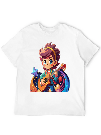 Cartoon Guitarist Graphic Black T-Shirt