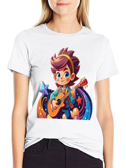 Cartoon Guitarist Graphic Black T-Shirt