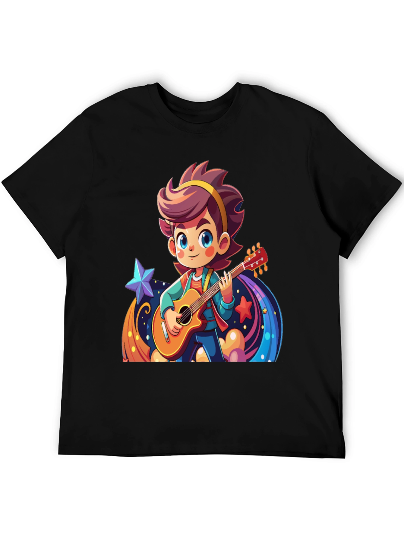 Cartoon Guitarist Graphic Black T-Shirt