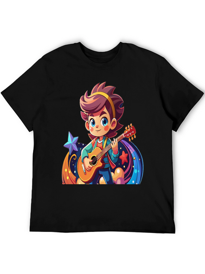 Cartoon Guitarist Graphic Black T-Shirt