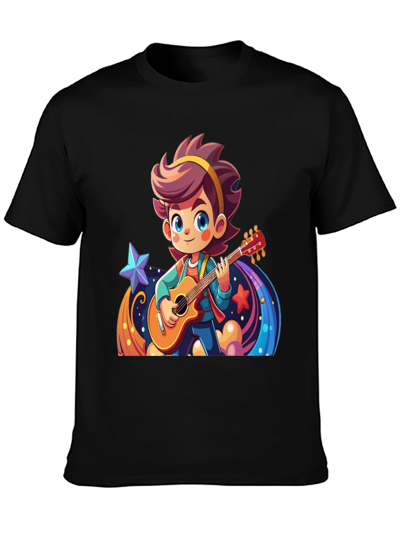 Cartoon Guitarist Graphic Black T-Shirt
