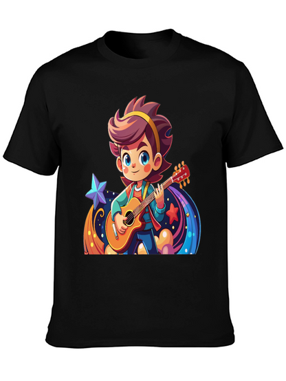 Cartoon Guitarist Graphic Black T-Shirt