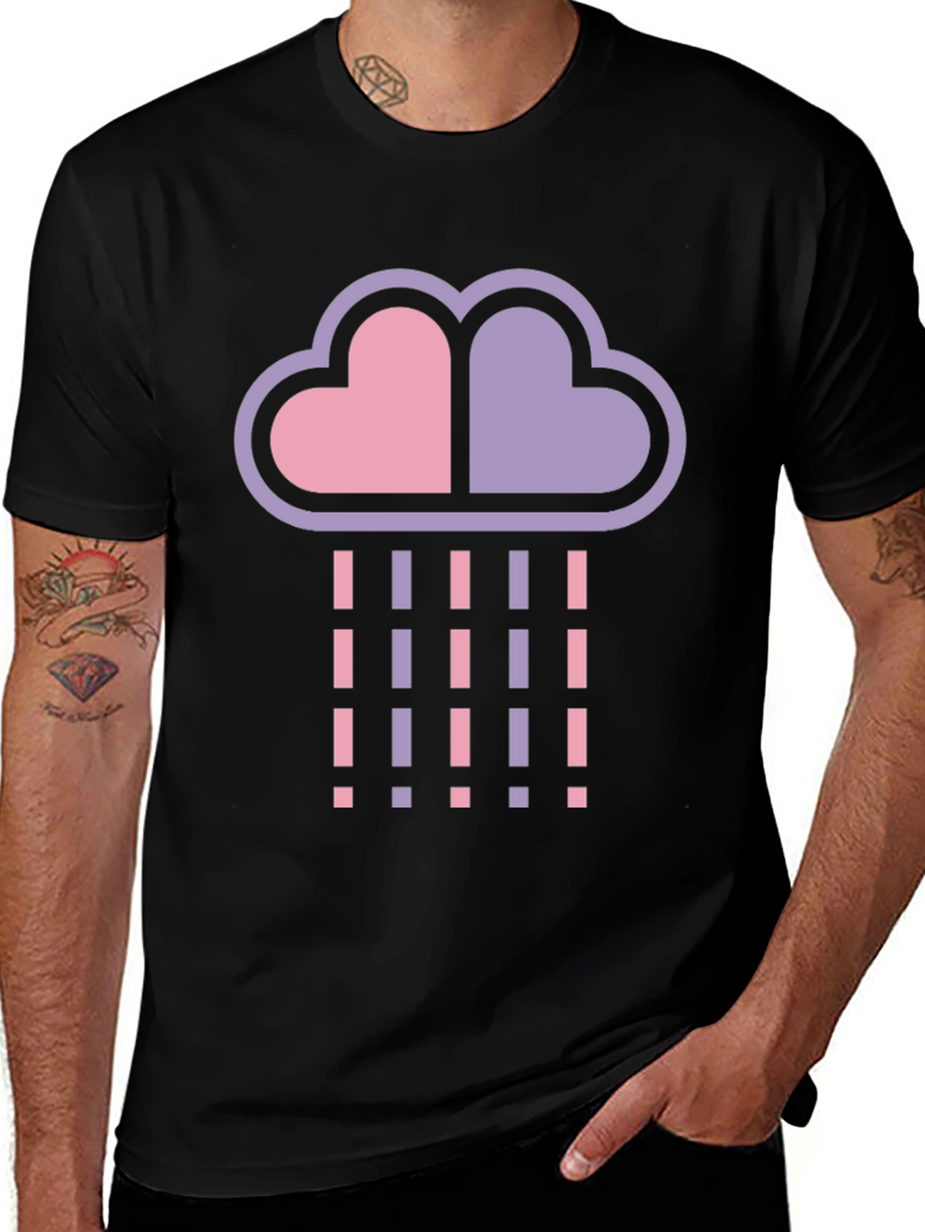 Heart Cloud Rain T-Shirt - Black Cotton Blend