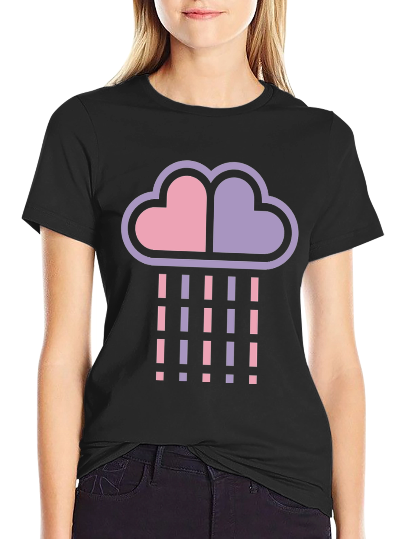 Heart Cloud Rain T-Shirt - Black Cotton Blend