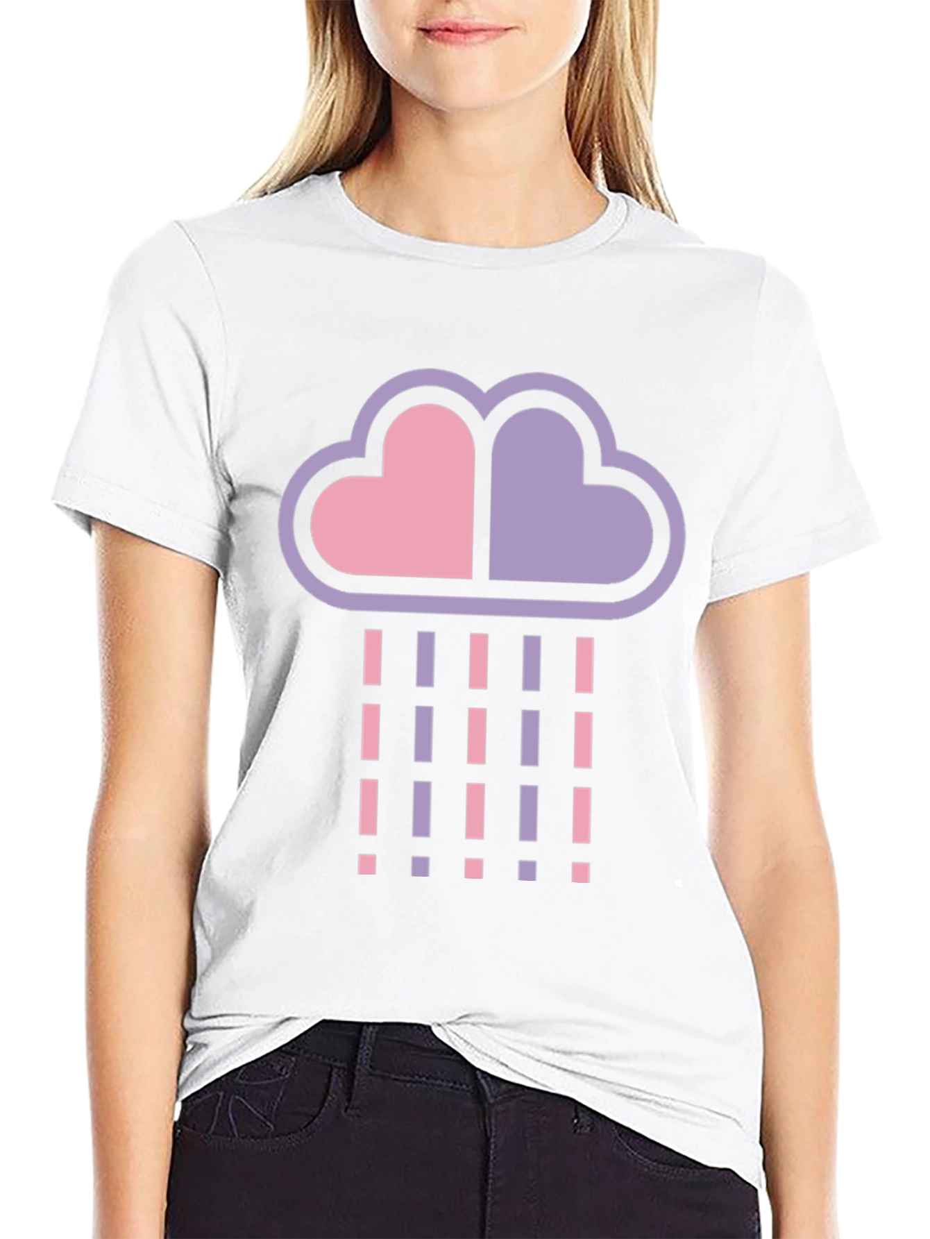 Heart Cloud Rain T-Shirt - Black Cotton Blend