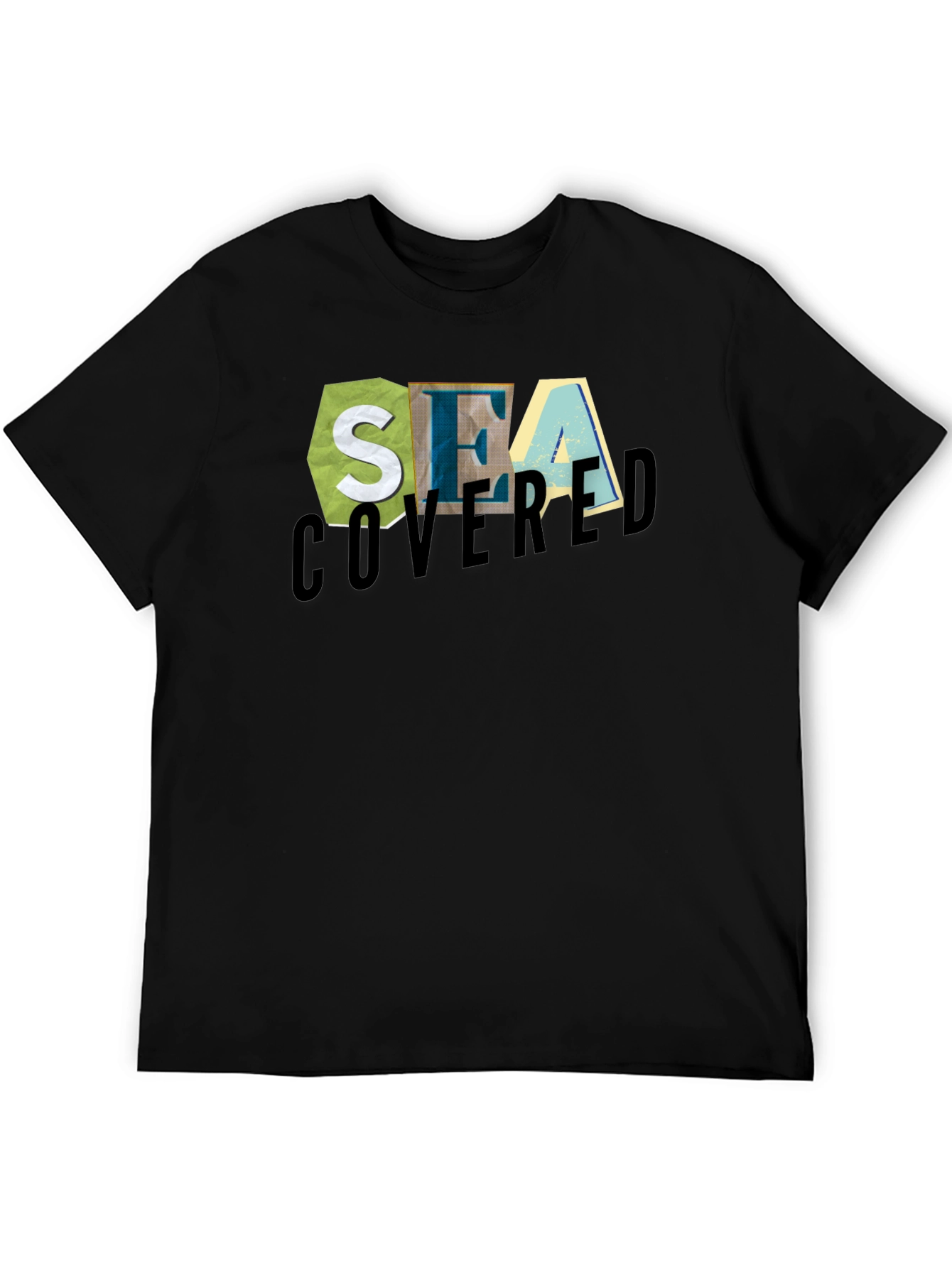 Sea Covered Graphic Print Black T-Shirt