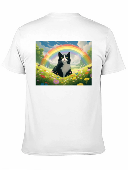 Rainbow Cat Graphic Tee - Soft Black Cotton T-Shirt