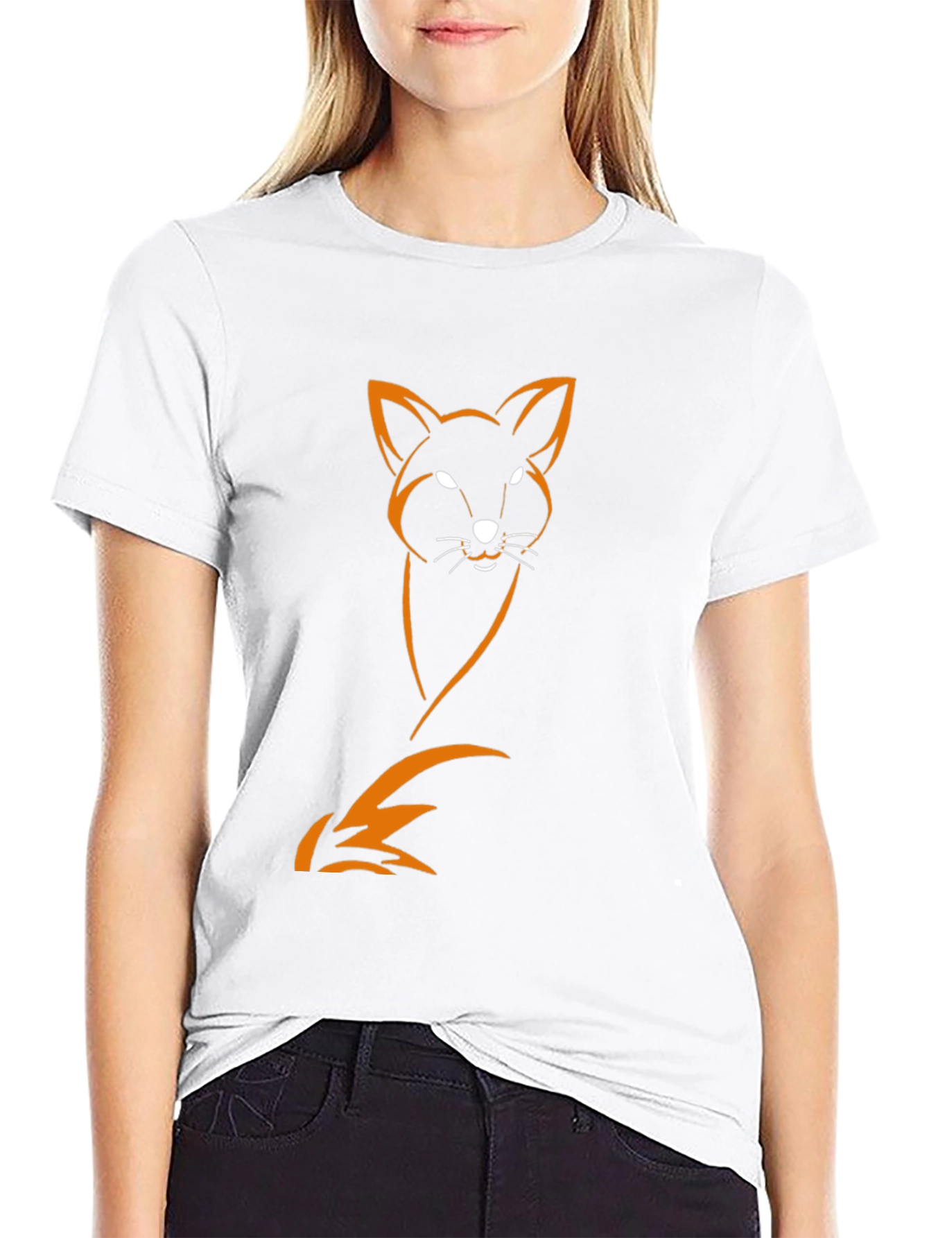 Mens Black T-Shirt with Orange Fox Design