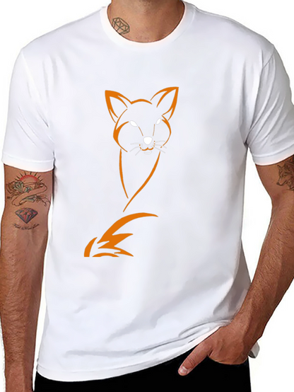 Mens Black T-Shirt with Orange Fox Design