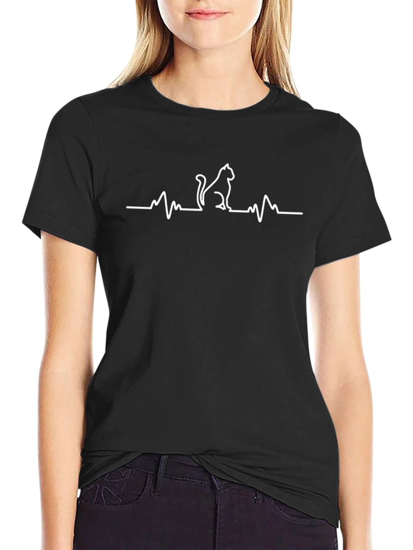 Cat Heartbeat T-Shirt - Black