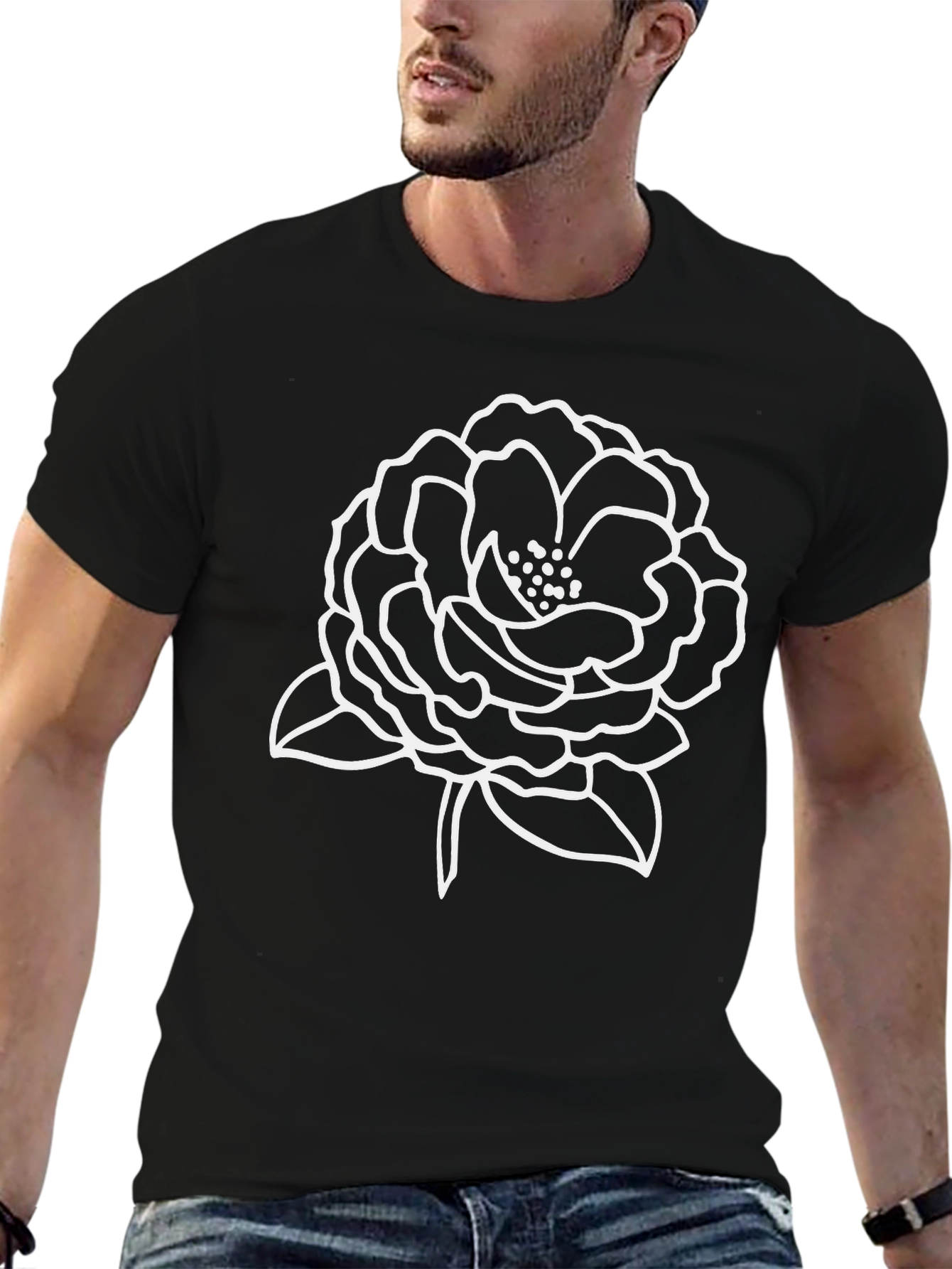 Floral Outline Black T-Shirt