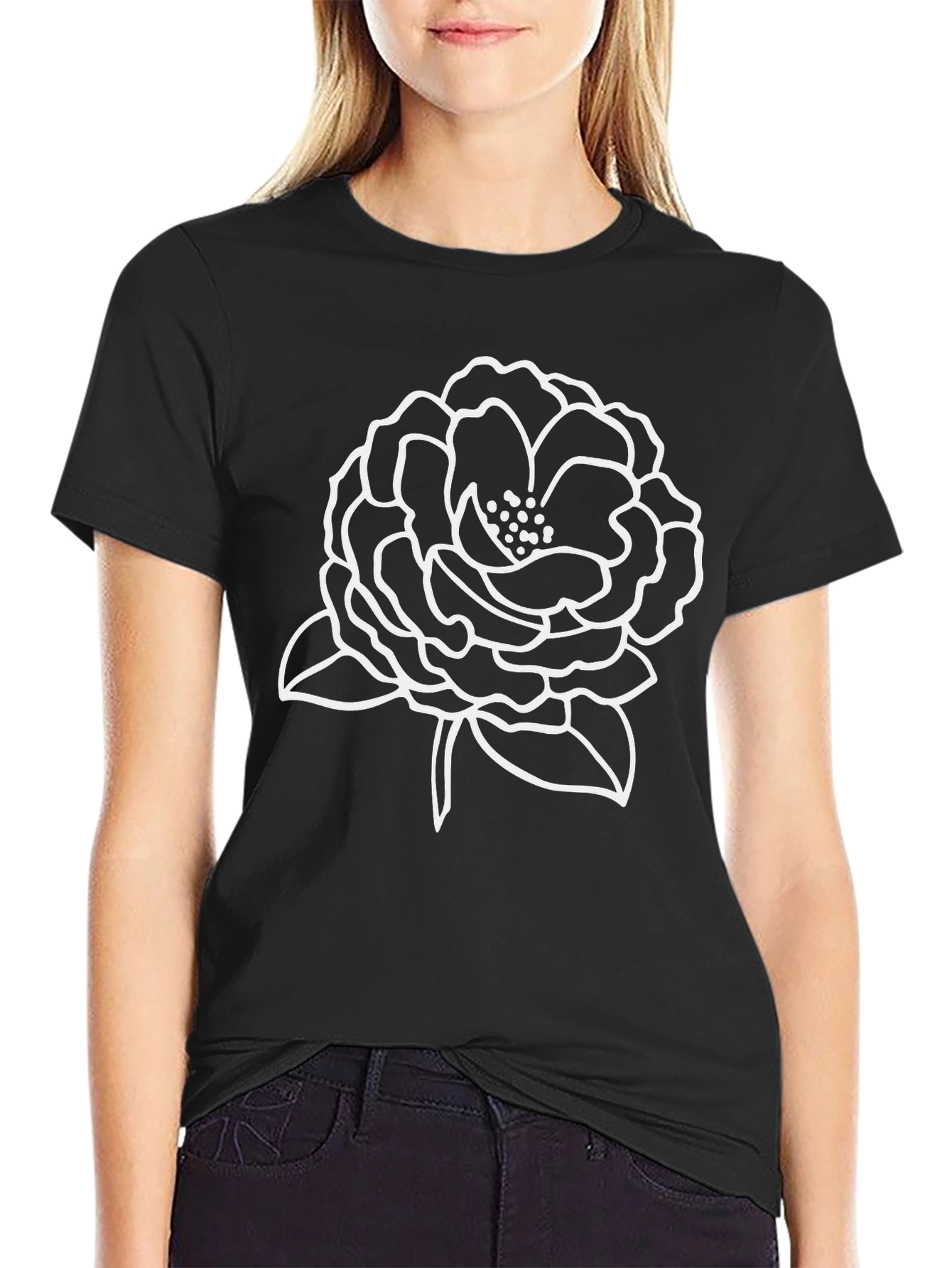 Floral Outline Black T-Shirt