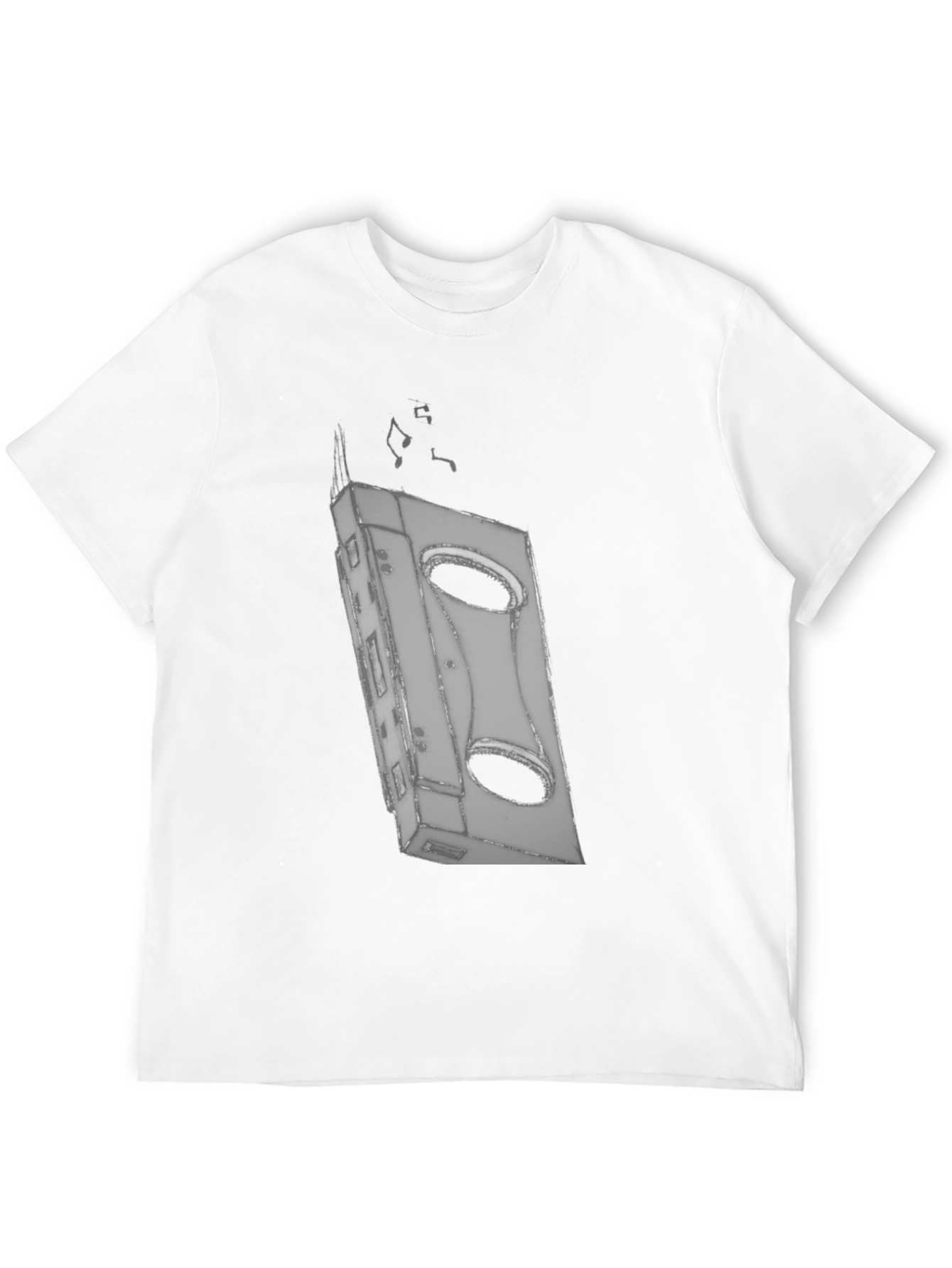 Retro Cassette Tape Graphic Tee - Black Cotton T-Shirt