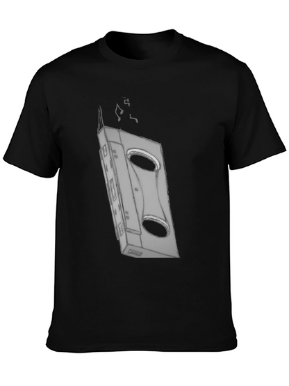 Retro Cassette Tape Graphic Tee - Black Cotton T-Shirt
