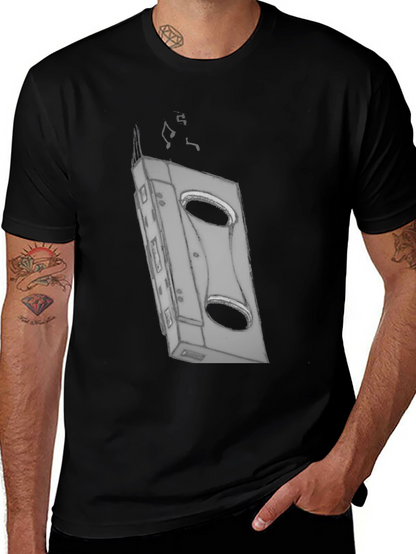 Retro Cassette Tape Graphic Tee - Black Cotton T-Shirt
