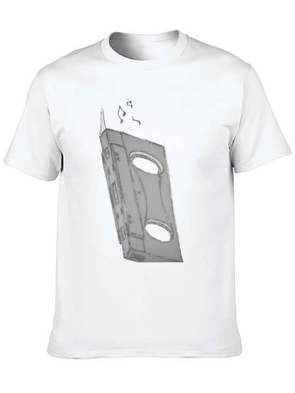 Retro Cassette Tape Graphic Tee - Black Cotton T-Shirt