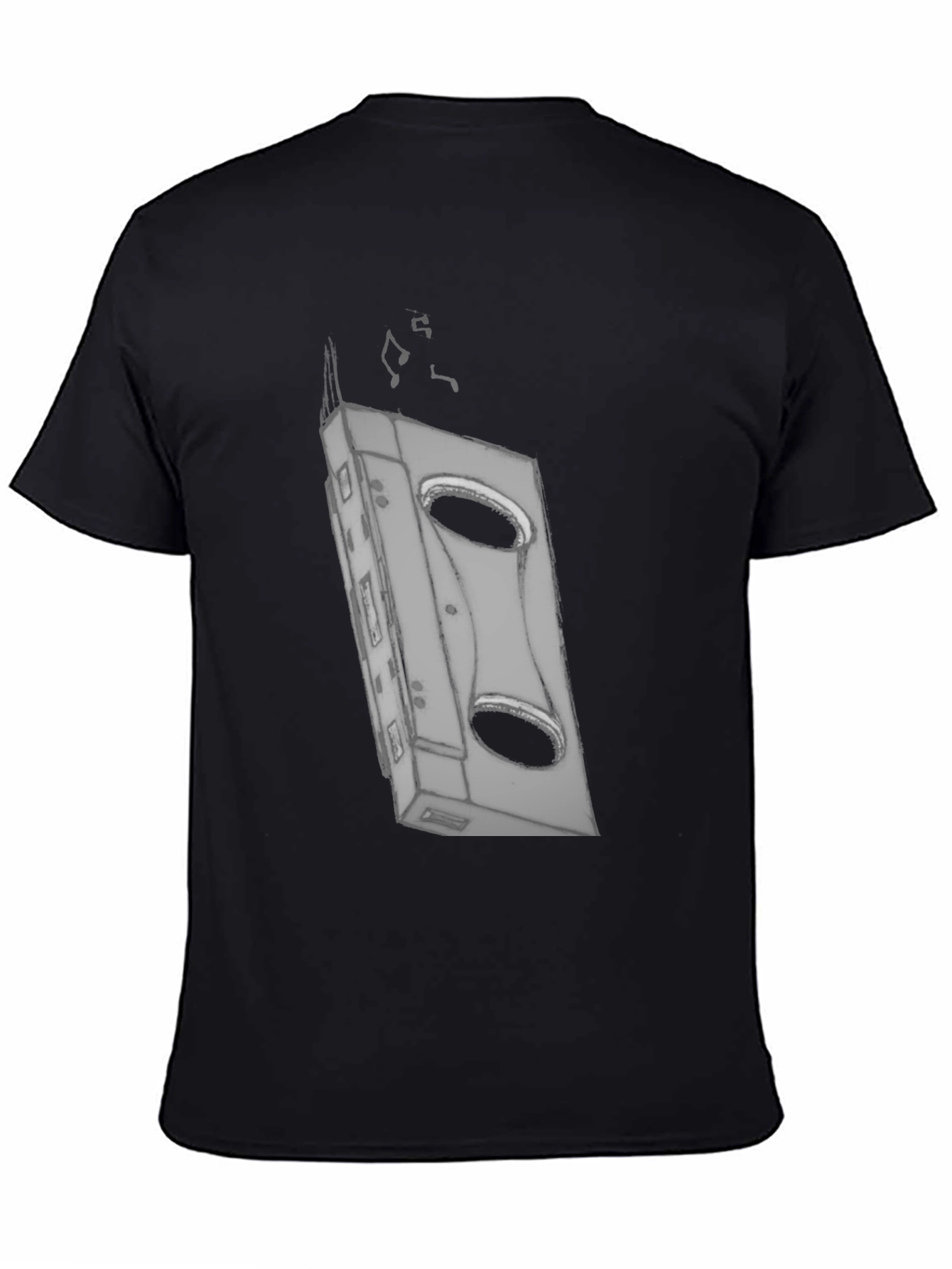Retro Cassette Tape Graphic Tee - Black Cotton T-Shirt