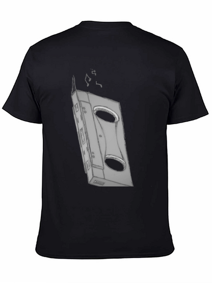 Retro Cassette Tape Graphic Tee - Black Cotton T-Shirt