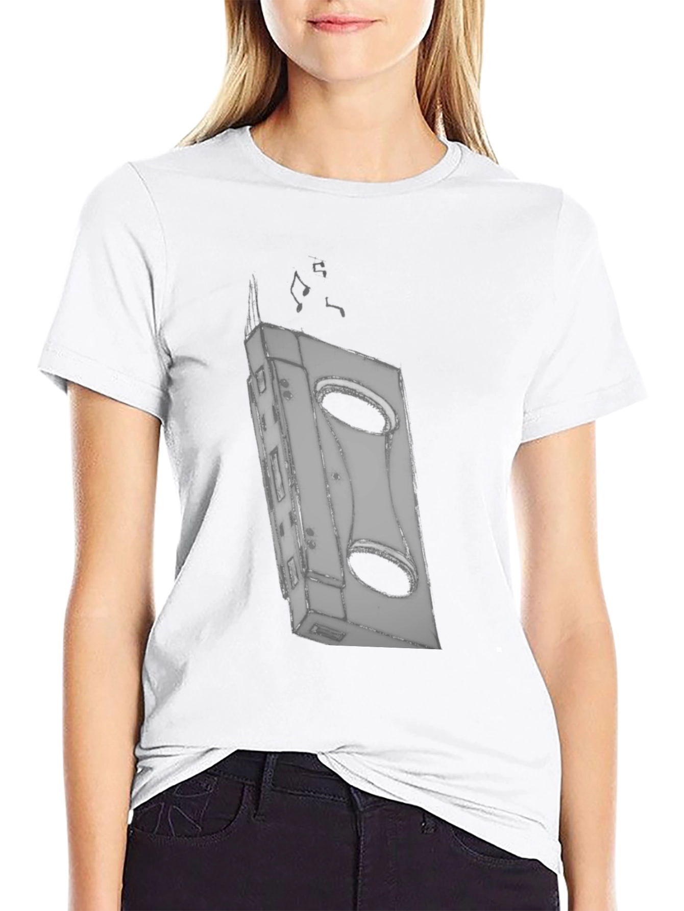 Retro Cassette Tape Graphic Tee - Black Cotton T-Shirt
