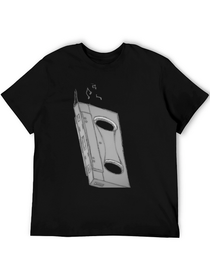 Retro Cassette Tape Graphic Tee - Black Cotton T-Shirt