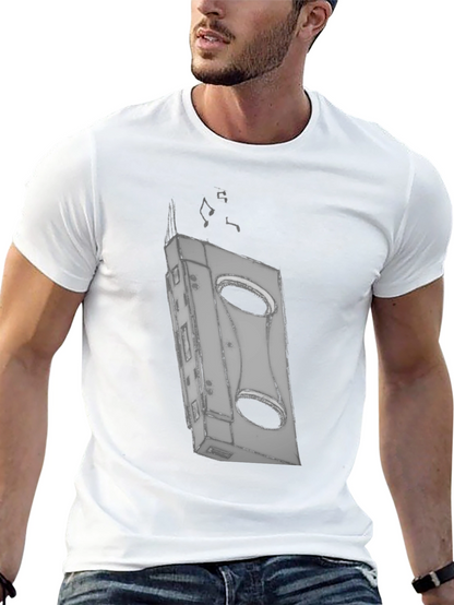 Retro Cassette Tape Graphic Tee - Black Cotton T-Shirt