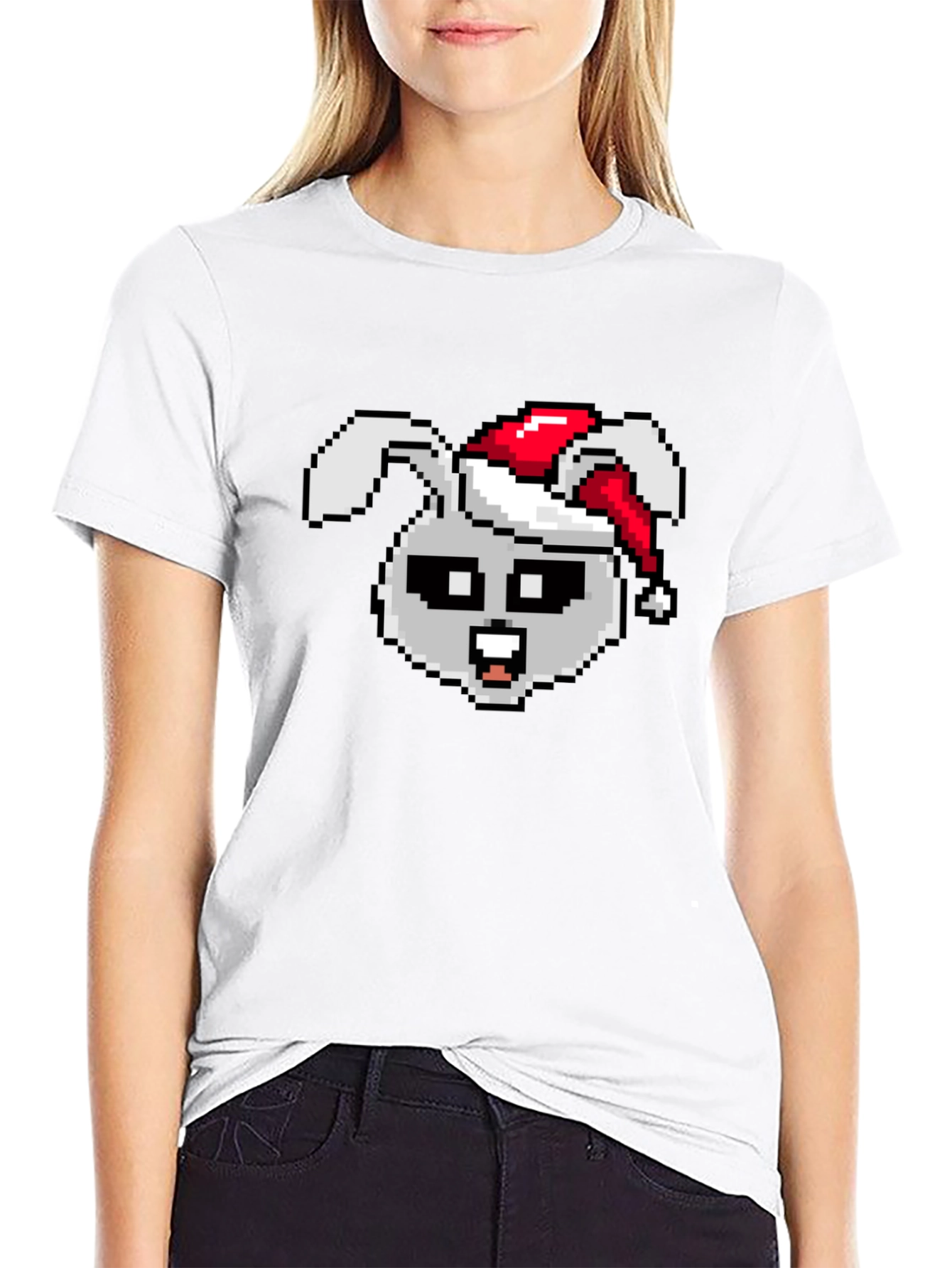 Pixel Rabbit Christmas T-Shirt - Festive 8-bit Style