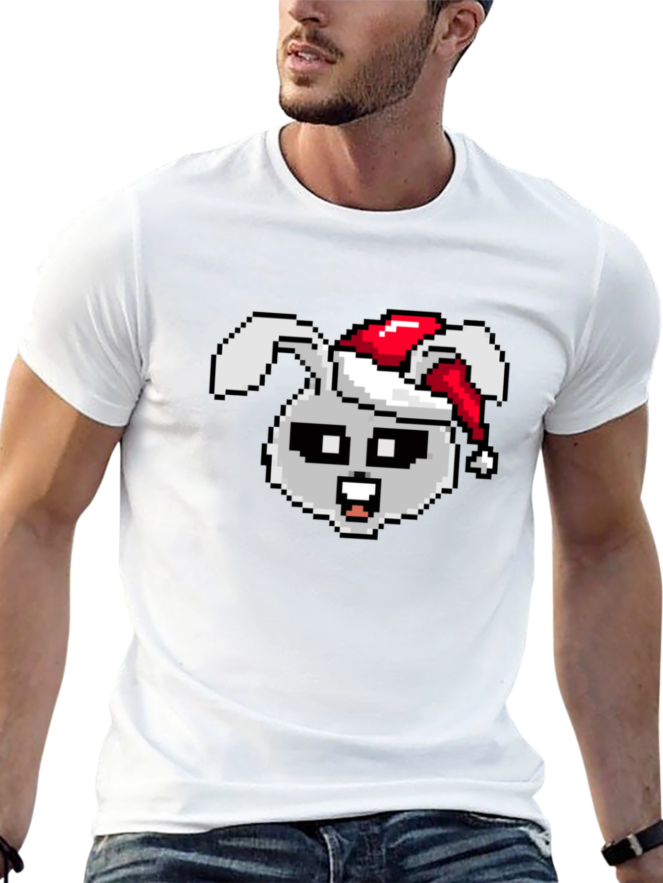Pixel Rabbit Christmas T-Shirt - Festive 8-bit Style