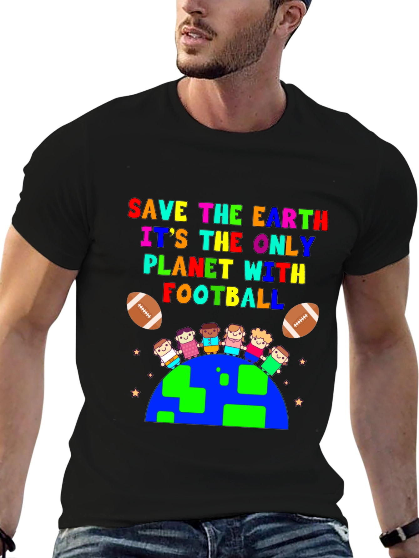 Save the Earth Football Planet Graphic T-Shirt
