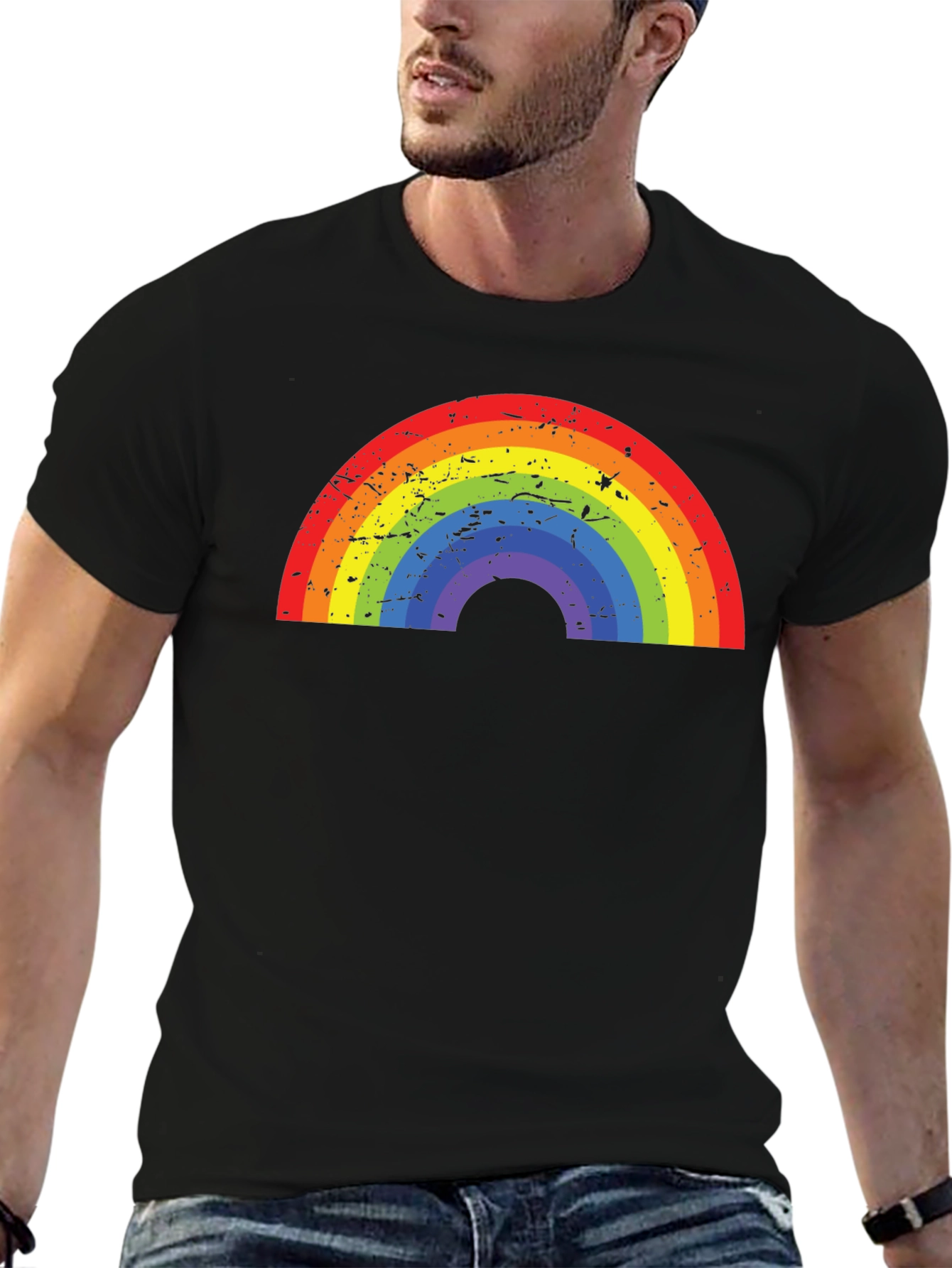 Rainbow Graphic Black T-Shirt - Casual Comfort