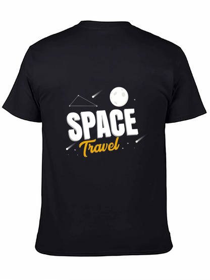 Space Travel Graphic Print Black T-Shirt