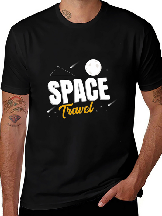 Space Travel Graphic Print Black T-Shirt