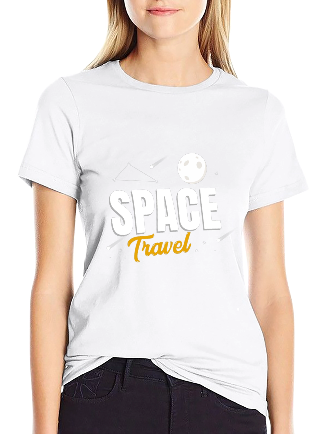Space Travel Graphic Print Black T-Shirt