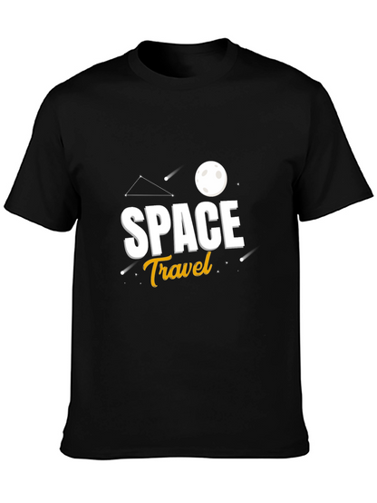 Space Travel Graphic Print Black T-Shirt