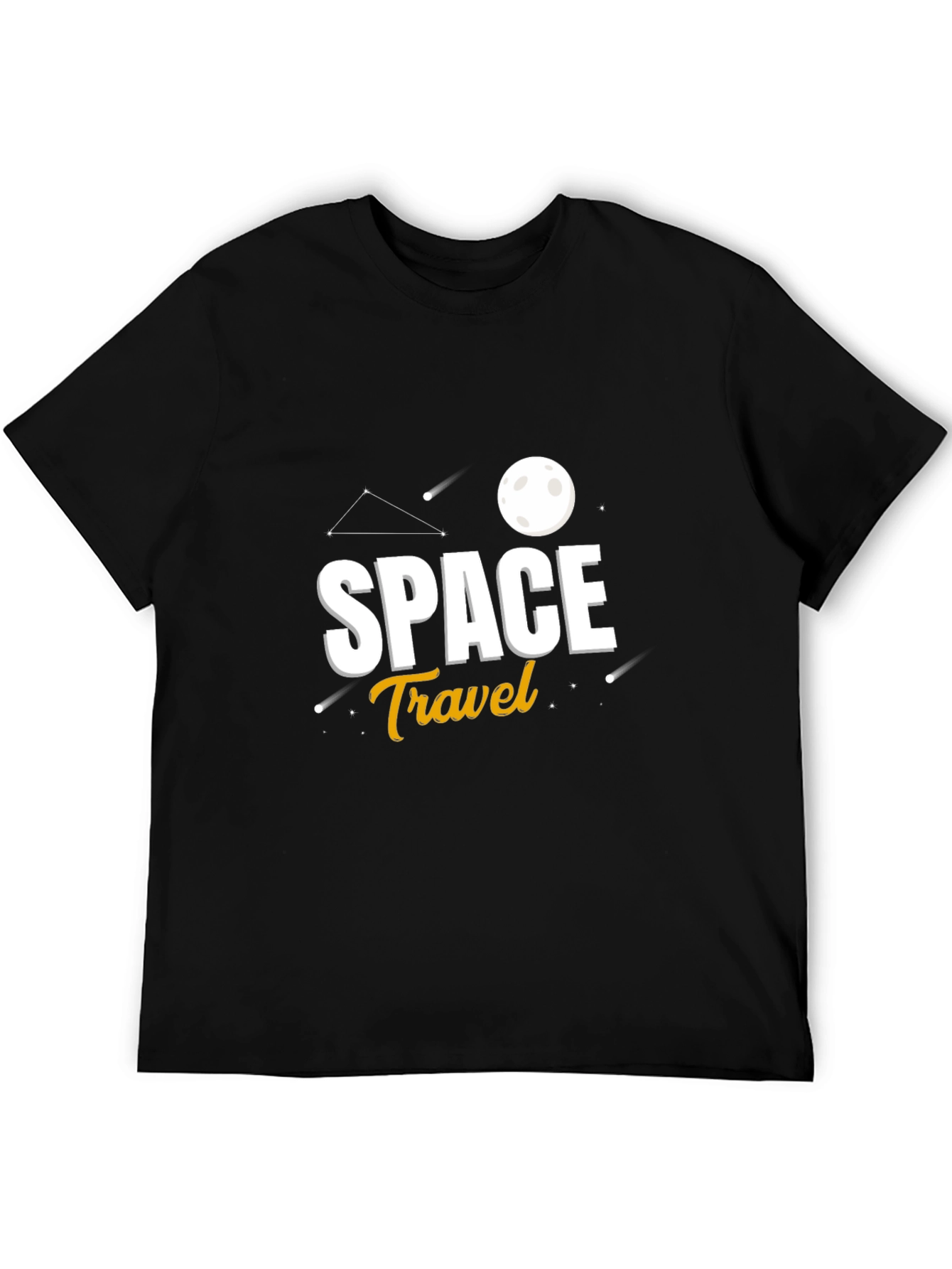 Space Travel Graphic Print Black T-Shirt