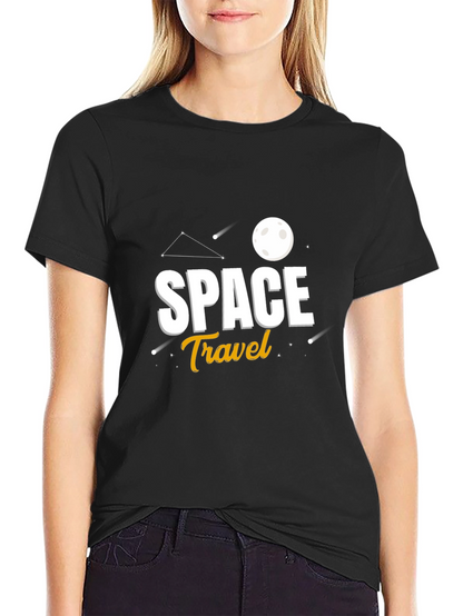 Space Travel Graphic Print Black T-Shirt
