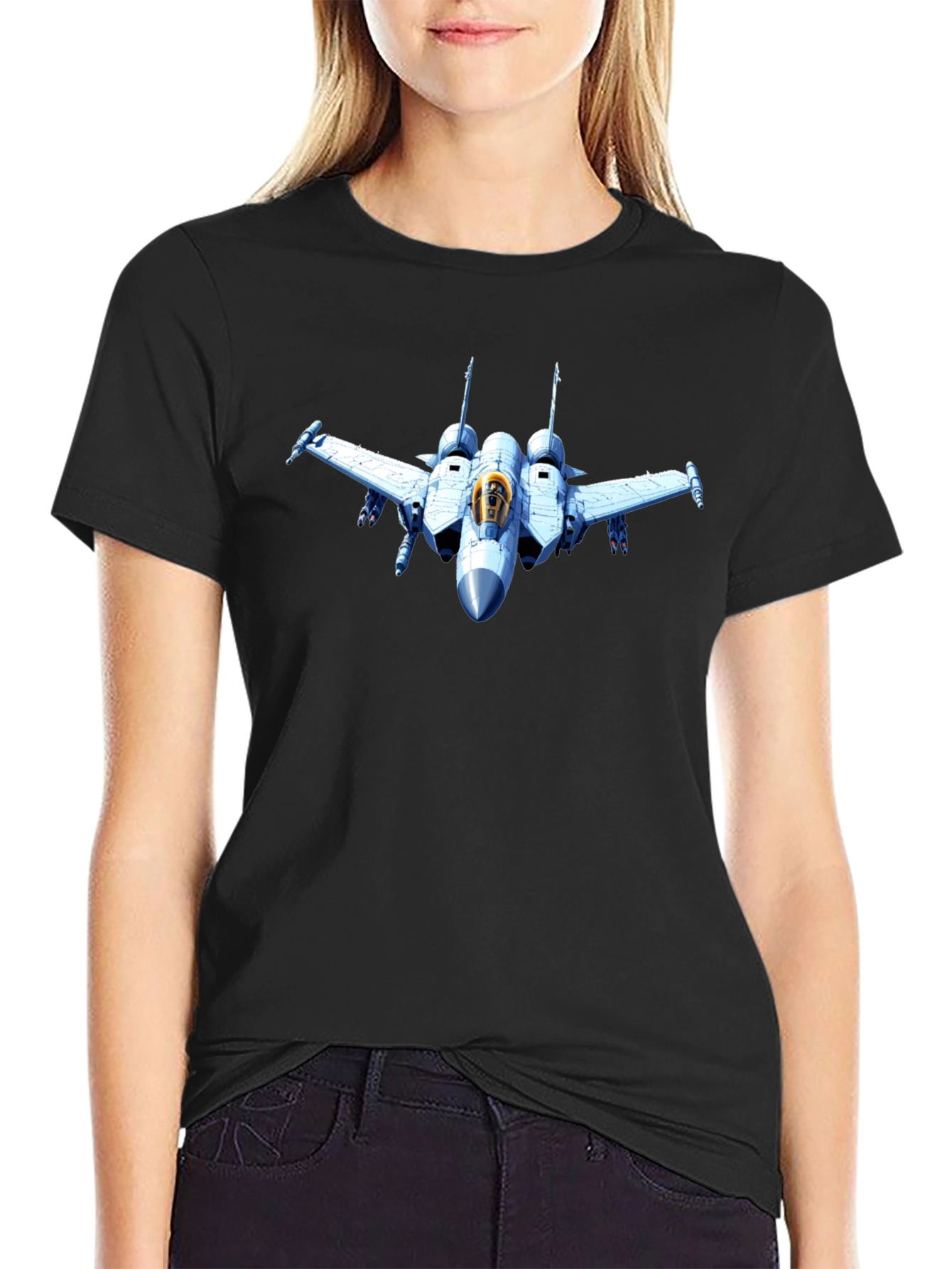 Jet Fighter Graphic Tee - Black Cotton T-Shirt