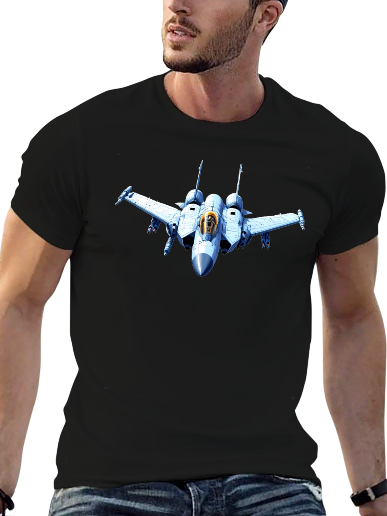 Jet Fighter Graphic Tee - Black Cotton T-Shirt