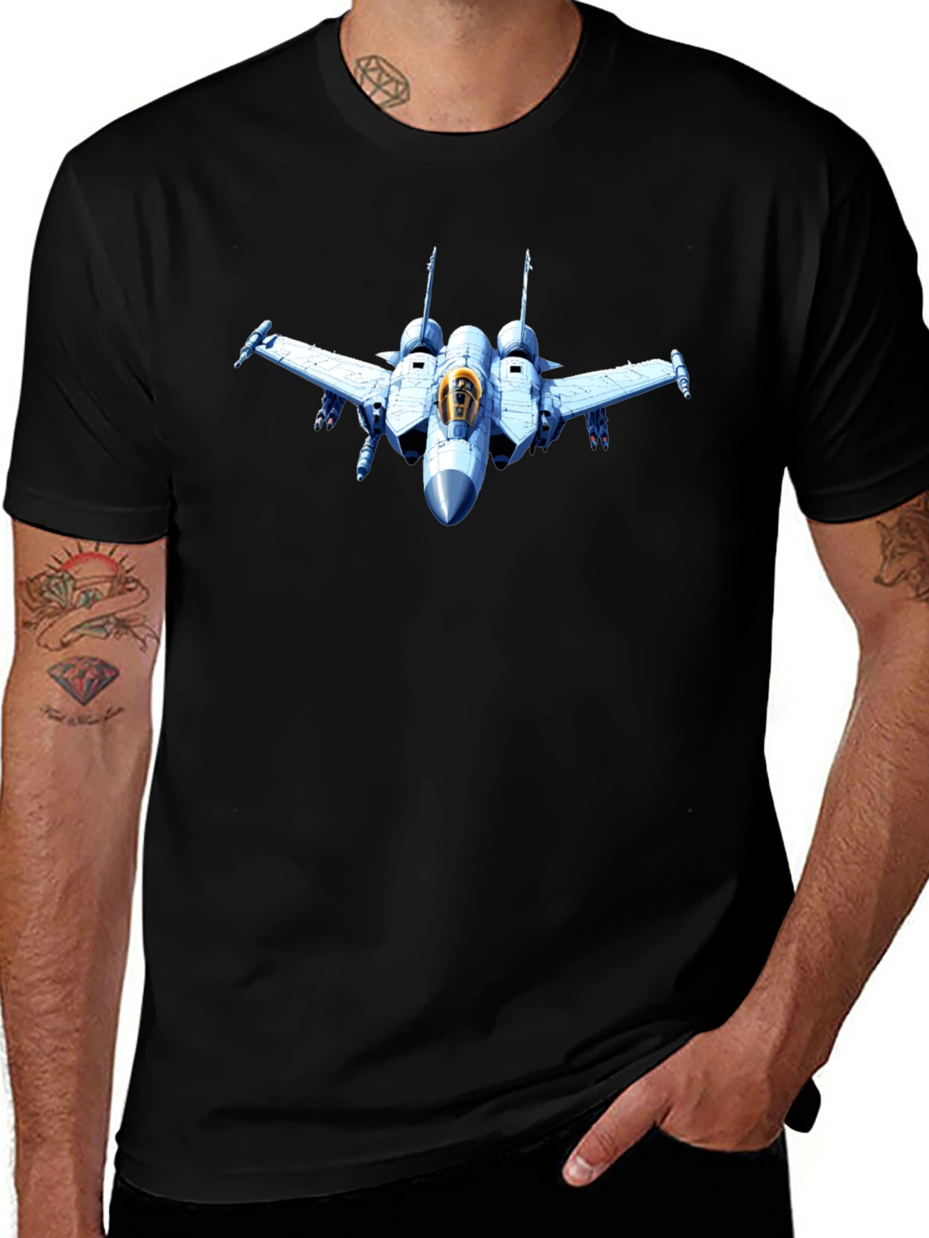 Jet Fighter Graphic Tee - Black Cotton T-Shirt