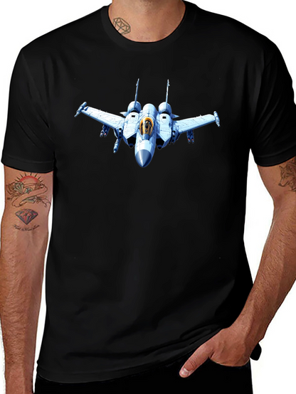 Jet Fighter Graphic Tee - Black Cotton T-Shirt