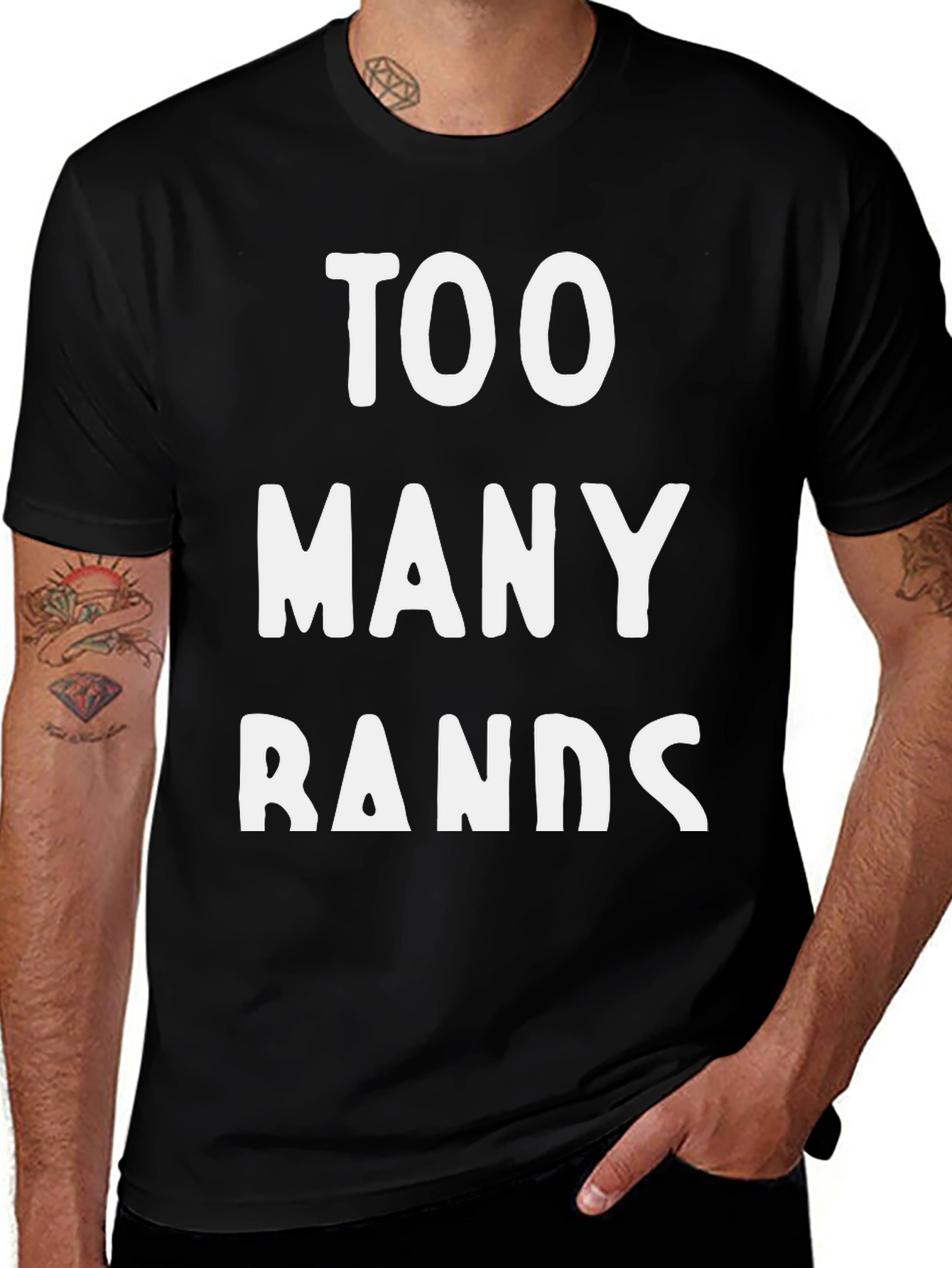 Too Many Bands Graphic Tee - Black Cotton T-Shirt