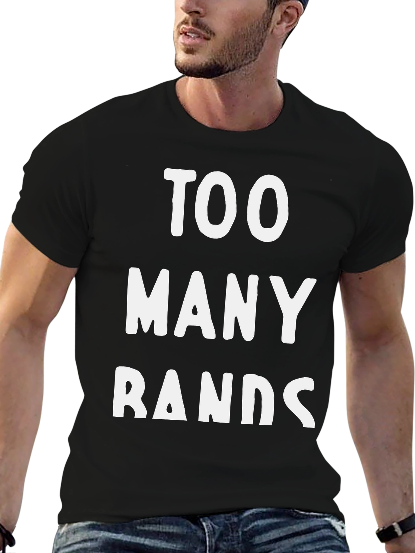 Too Many Bands Graphic Tee - Black Cotton T-Shirt