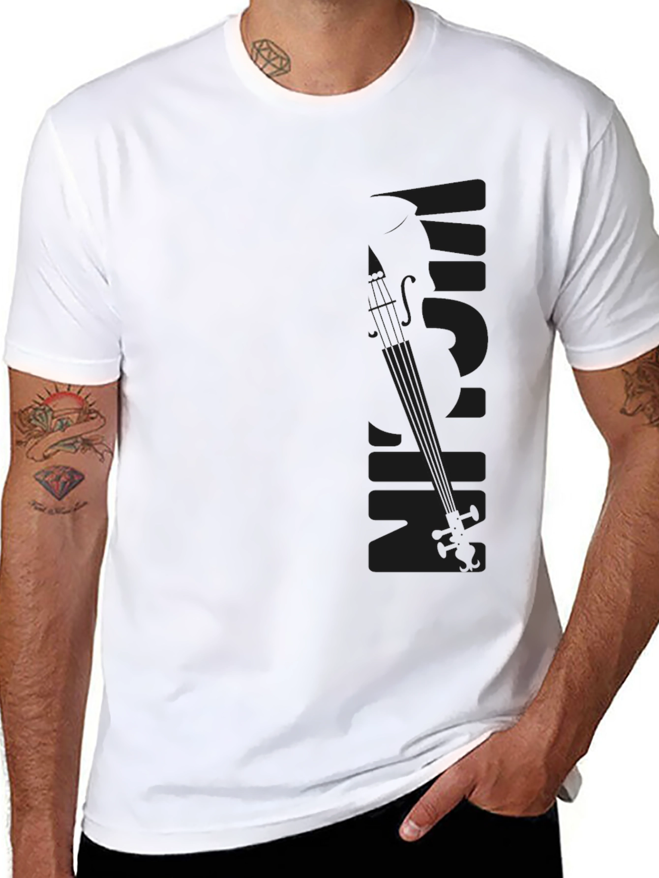 Mens Black Violin Graphic T-Shirt
